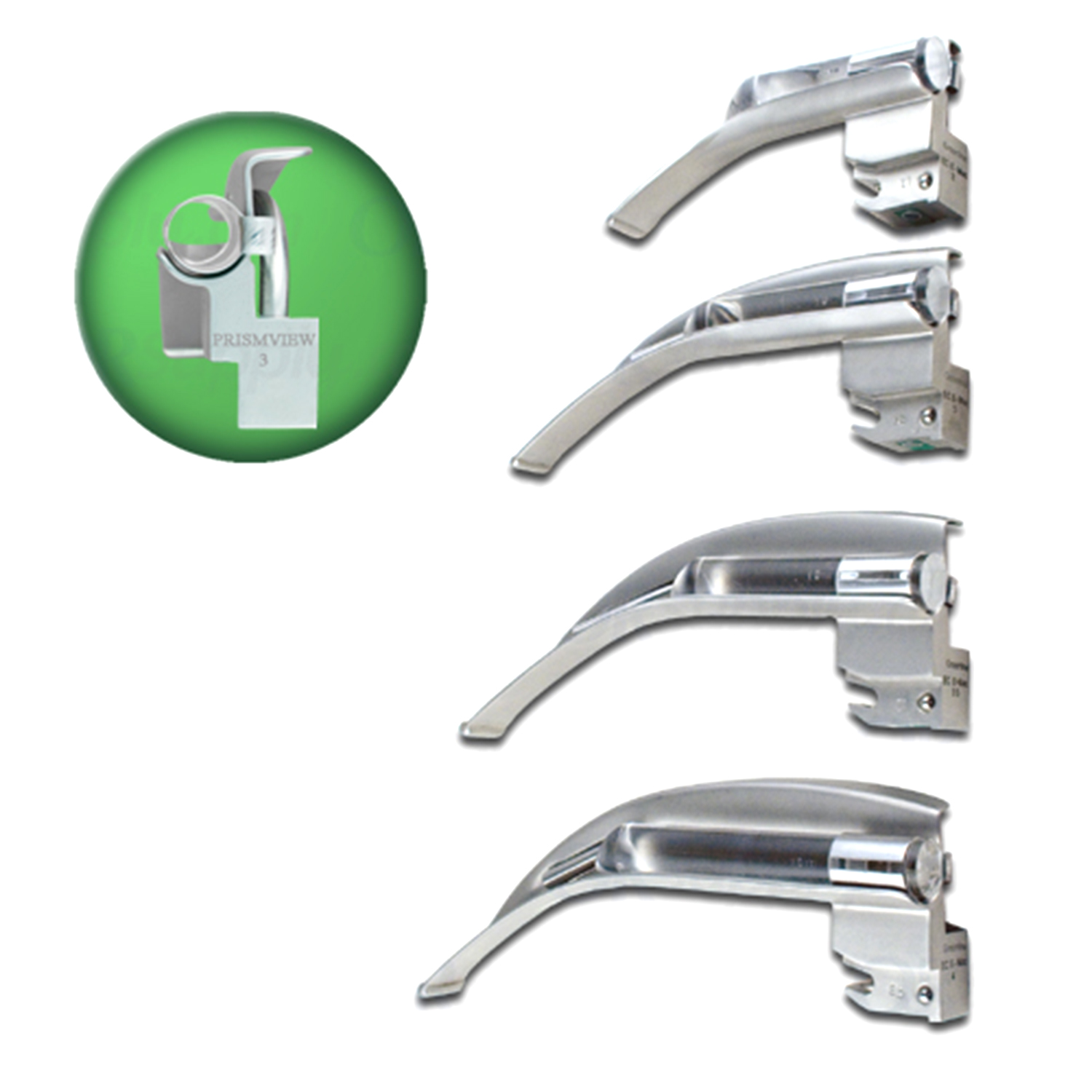 Sun-Med Greenline PrismView English Profile Fiber Optic Laryngoscope Blades