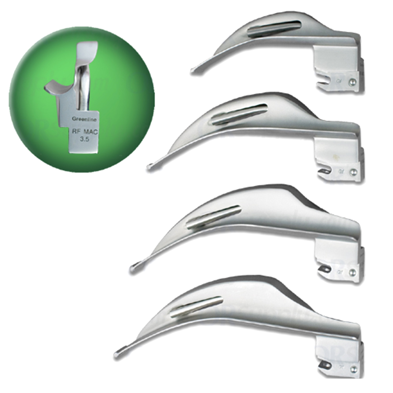 Sun-Med Greenline Reduced Flange English Profile MacIntosh Laryngoscope Blades