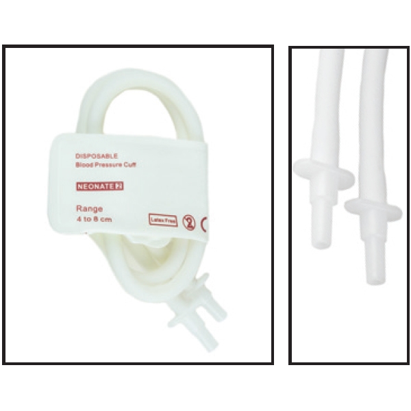 NiBP Double Tube 4CM-8CM / 1.6IN-3.2IN Neonatal Disposable Soft Fiber Blood Pressure Cuff Box of 10