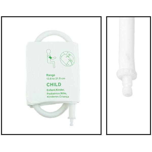 NiBP Single Tube 13.8CM-21.5CM / 3.2IN-8.5IN Pediatric Disposable Soft Fiber Blood Pressure Cuff Box of 5