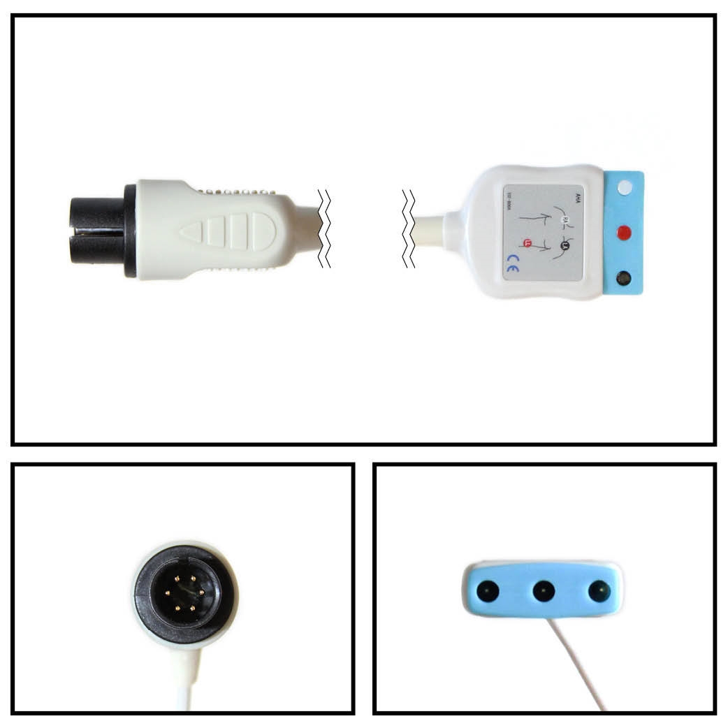 AAMI 6 Pin (w/Resistor) to 3 Lead Single (Din) ECG Trunk Cable