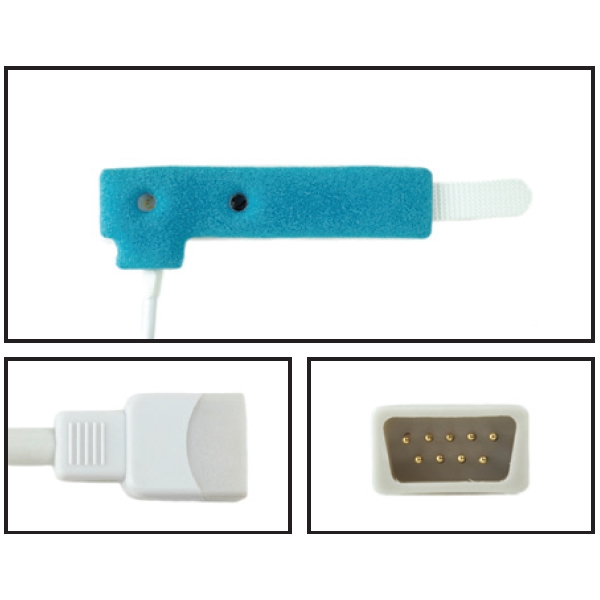 BCI Disposable Neonatal / Adult Non-Adhesive Multi-Site Wrap SpO2 Sensors DB9 9 Pin Connector 1.5FT/.5M Cable BCI Compatible 24pk