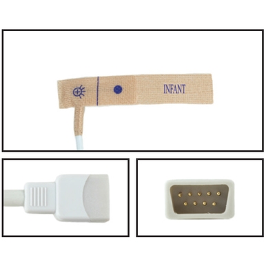 BCI Disposable Infant Textile Adhesive Digit Wrap SpO2 Sensors DB9 9 Pin Connector 1.5FT/.5M Cable BCI Compatible 24pk