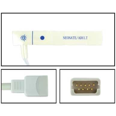 Datascope Disposable Neonatal / Adult Foam Adhesive Multi-Site Wrap SpO2 Sensors DB9 9 Pin Connector 1.5FT/.5M Cable Datascope Compatible 24pk