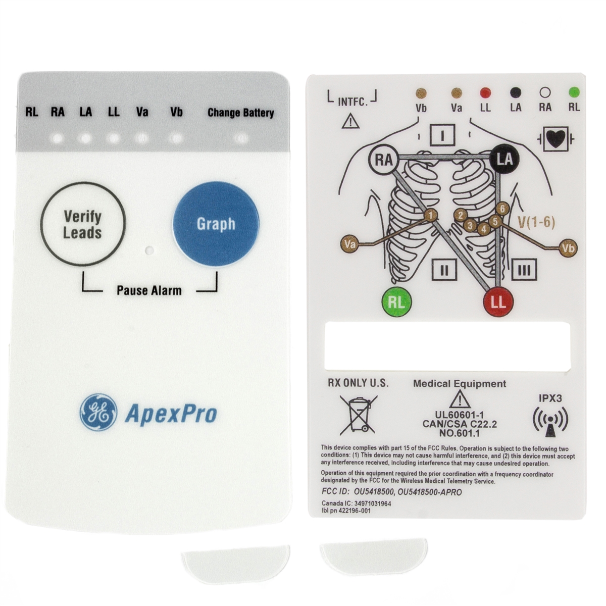 GE ApexPro Telemetry Transmitter Front & Rear Overlays & ECG Block Screw Covers